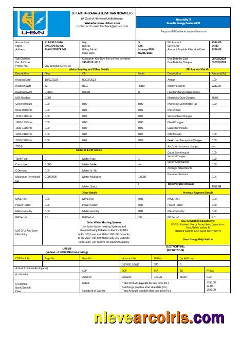 India Uttarakhand Power Corporation Electricity Business Utility Bill Word And PDF Formats Photolook