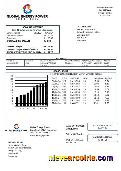 Professional Indonesia Global Energy Power Business Utility Bill Template In Word And PDF Format