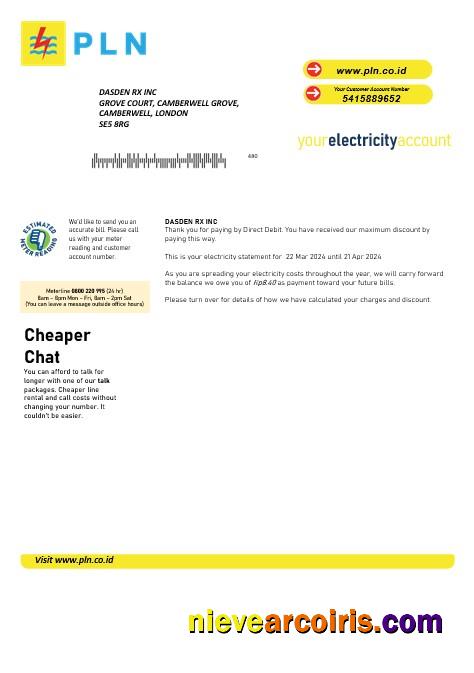 Editable Indonesia PLN Electricity Business Utility Bill Template In Word And PDF Formats
