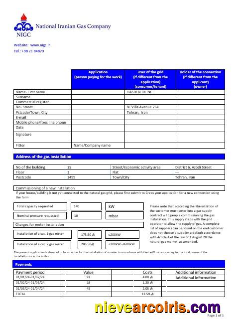 Professional Iran National Iranian Gas Company Gas Business Utility Bill Template In Word And PDF Format