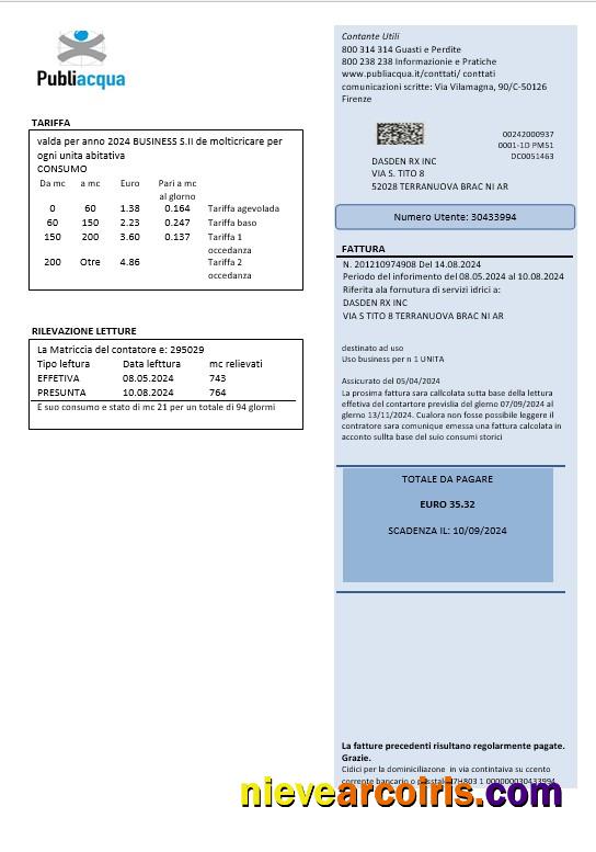 Premium Italy Publiacqua Business Utility Bill Template In Word And PDF Format