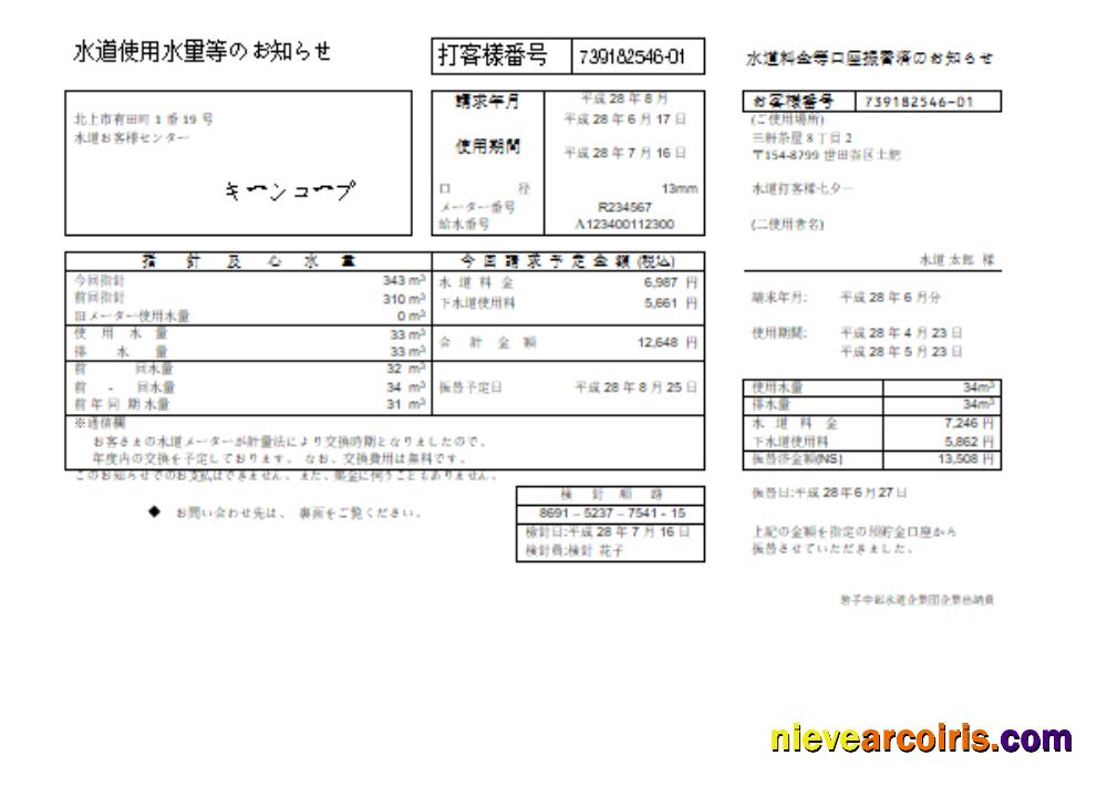 Iwate Chubu Waterworks Bureau Water Utility Business Bill, SCR Sample