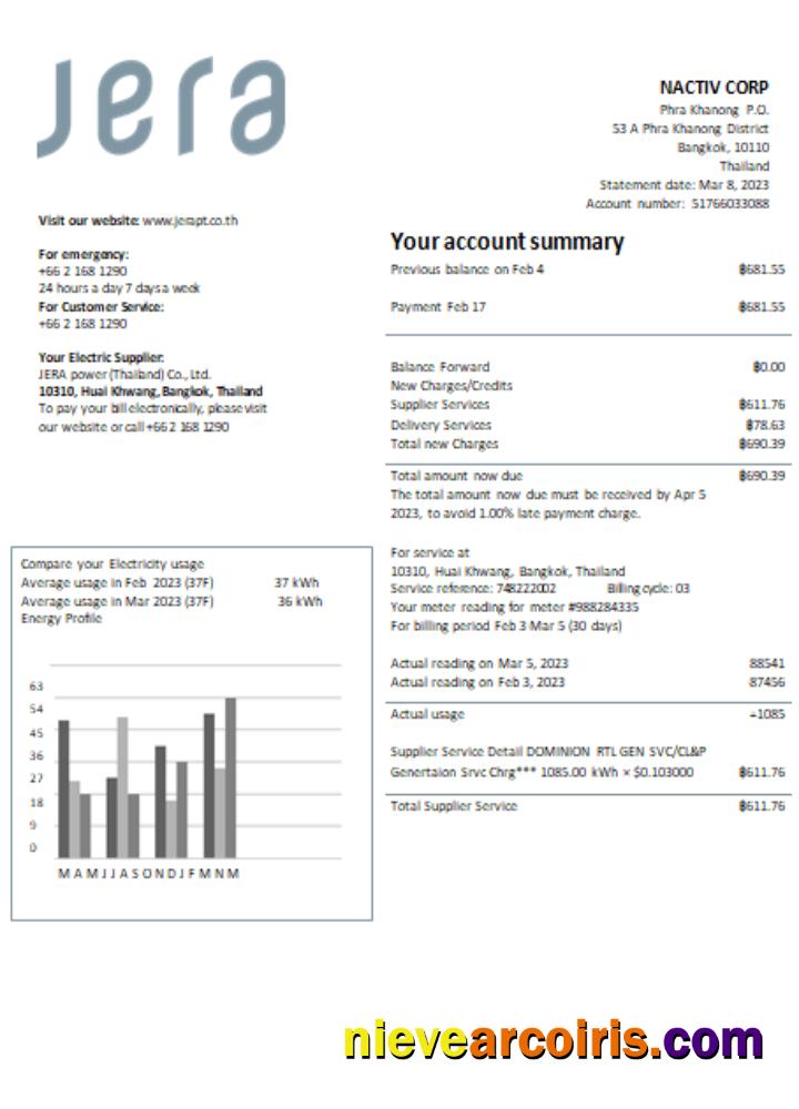 JERA Power (Thailand) Co., Ltd. Utility Business Bill, SCR Template