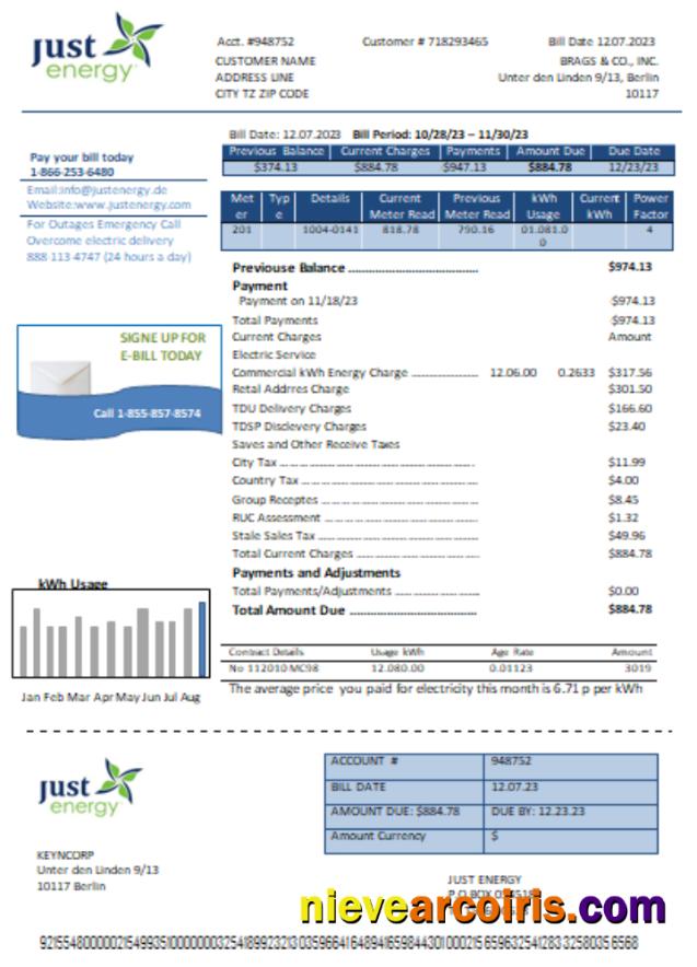 Just Energy Utility Business Bill, SCR Sample