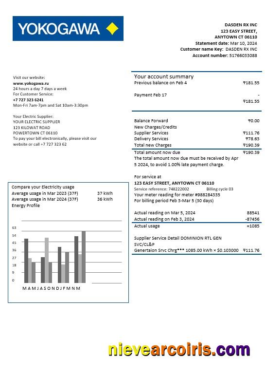 Editable Kazakhstan Yokogawa Electric Kazakhstan Business Utility Bill Template In Word And PDF Formats