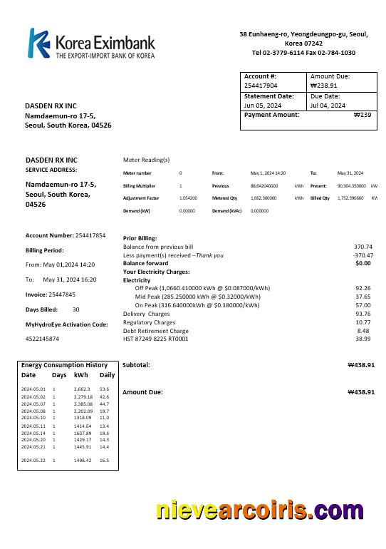 Professional Korea Eximbank Template In Word And PDF Format, Good For Address Prove