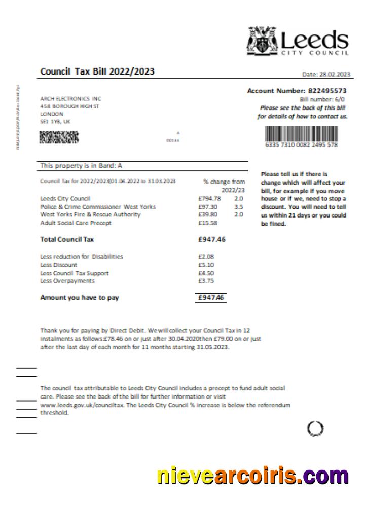 Leeds City Council Tax Business Bill, SCR Sample