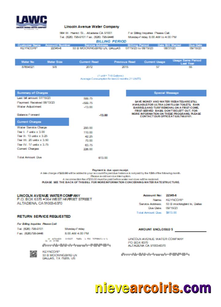 Lincoln Avenue Water Company Utility Business Bill SCR Photolook