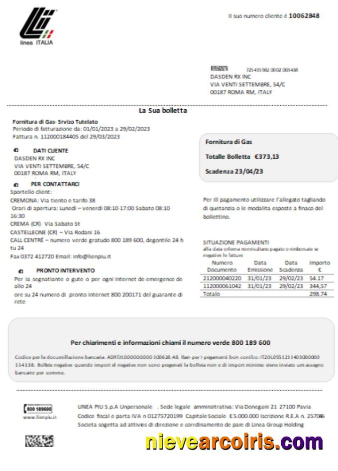 Linea Italia Utility Business Bill, SCR Sample