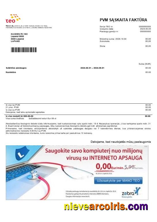 Professional Lithuania Teo Business Utility Bill Template In Word And PDF Formats