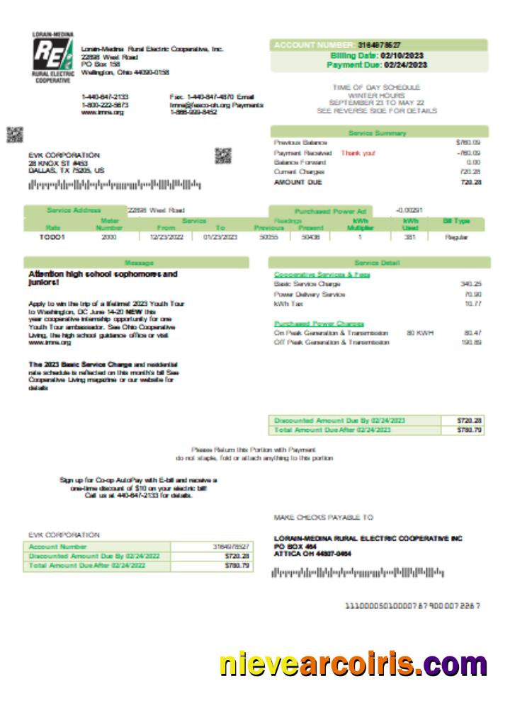 Lorain Medina Rural Electric Utility Business Bill, SCR Sample