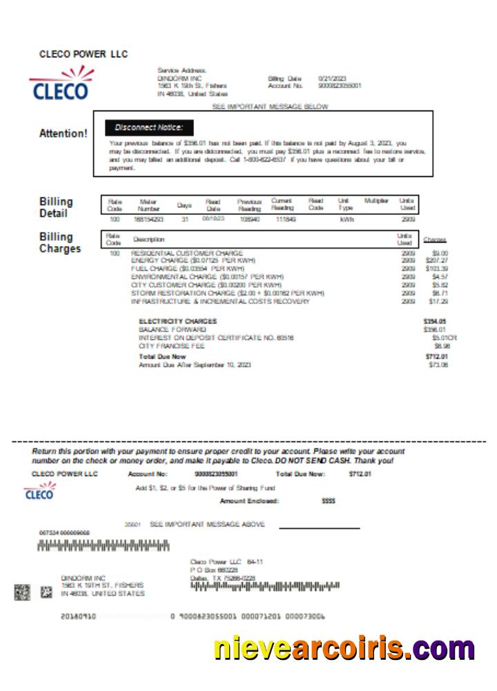 Louisiana Cleco Power Electricity Utility Business Bill, SCR Photolook