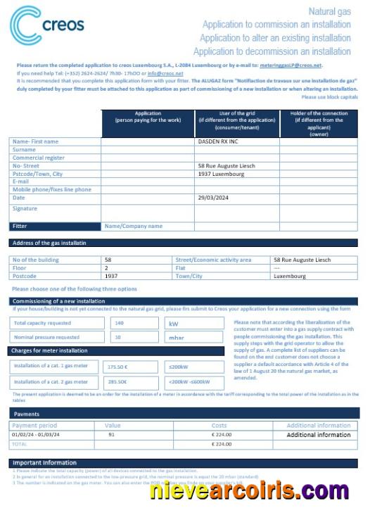 Professional Luxembourg Creos Gas Business Utility Bill Template In Word And PDF Formats