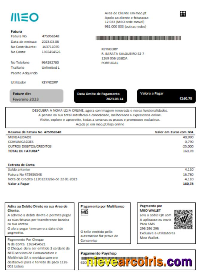 MEO Utility Business Bill, SCR Template