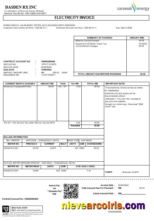 Premium Malaysia Sarawak Energy Business Utility Bill Word And PDF Template