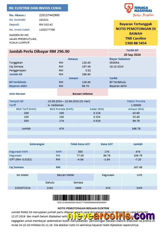 Premium Malaysia Tenaga Nasional Electricity Business Utility Bill Template In Word And PDF Formats