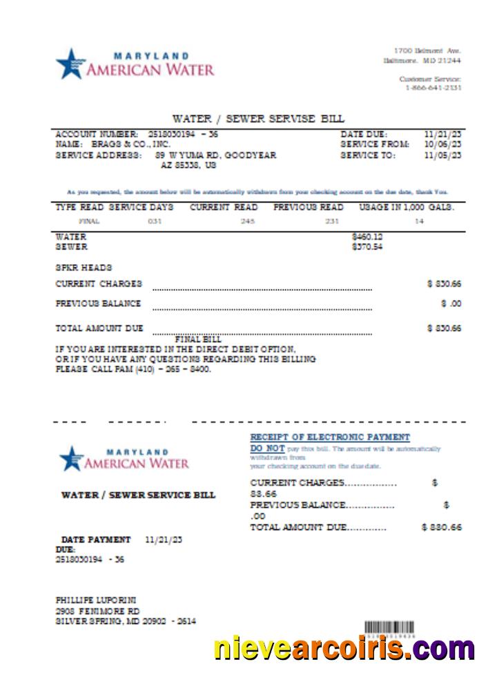 Maryland American Water Co Utility Business Bill, SCR Photolook