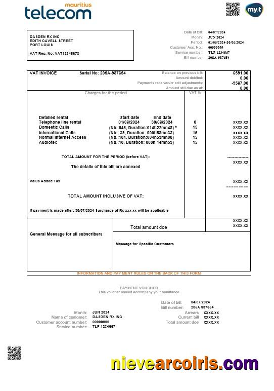 Realistic Mauritius Telecom Mauritius Business Utility Bill Template In Word