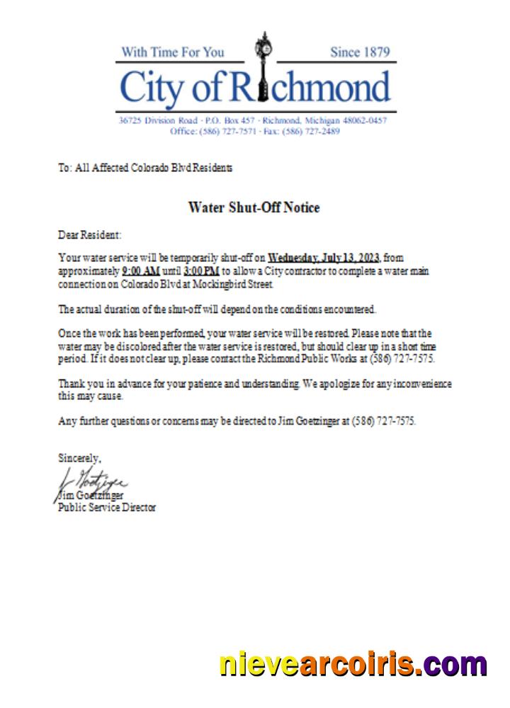 Michigan City Of Richmond Water Shut Off Notice Utility Business Bill, SCR Template