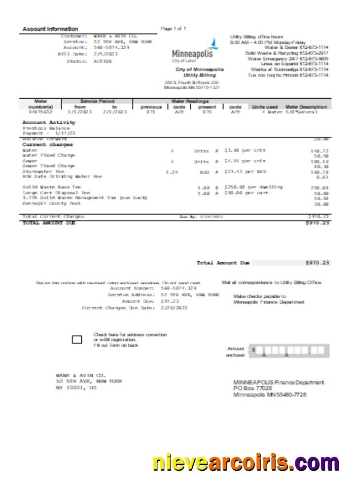 Minneapolis City Of Lakes Utility Business Bill, SCR Template