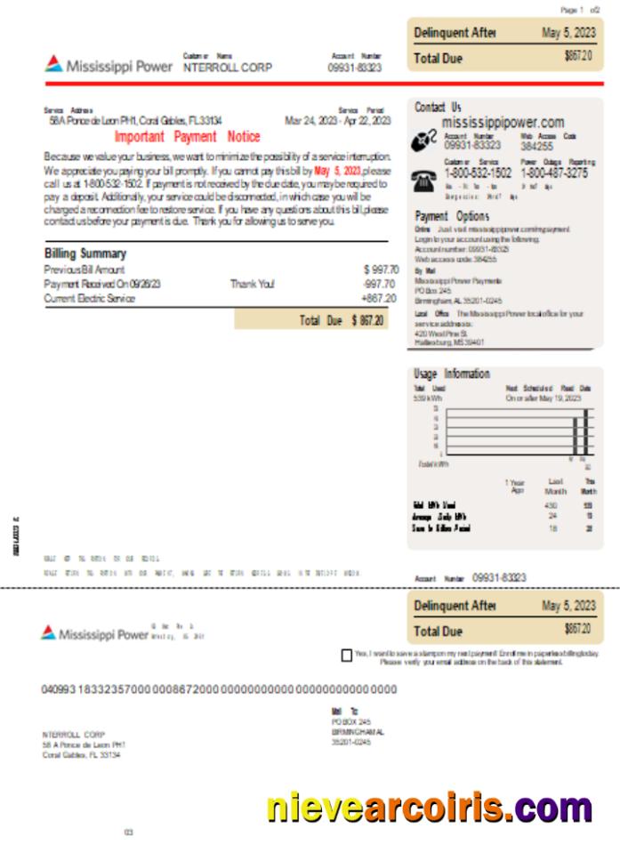 Mississippi Power Utility Business Bill, Page 1, SCR Sample