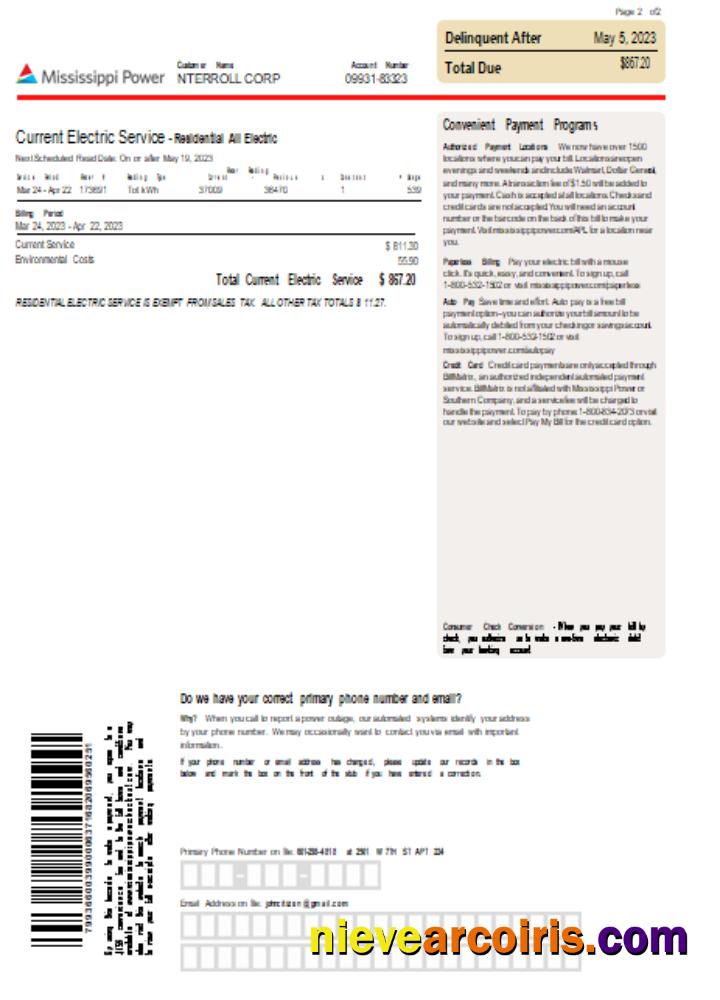 Mississippi Power Utility Business Bill, Page 2, SCR Template