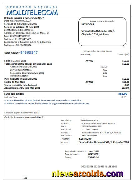 Moldtelecom Utility Business Bill, SCR Photolook