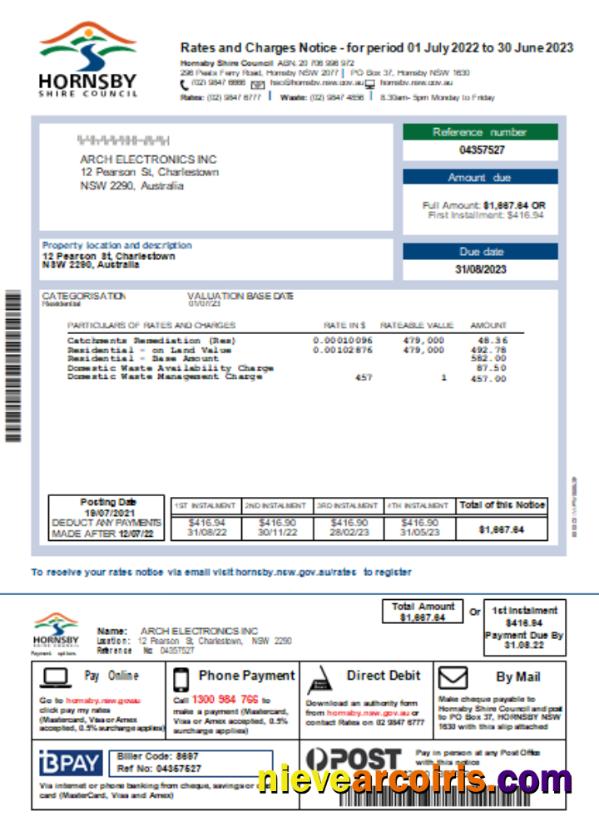 NSW Hornsby Shire Council Utility Business Bill SCR Photolook