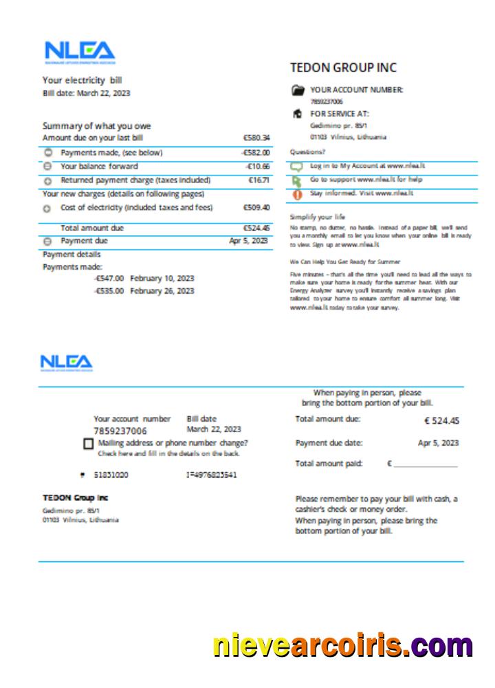 National Lithuanian Energy Association Utility Business Bill, SCR Photolook