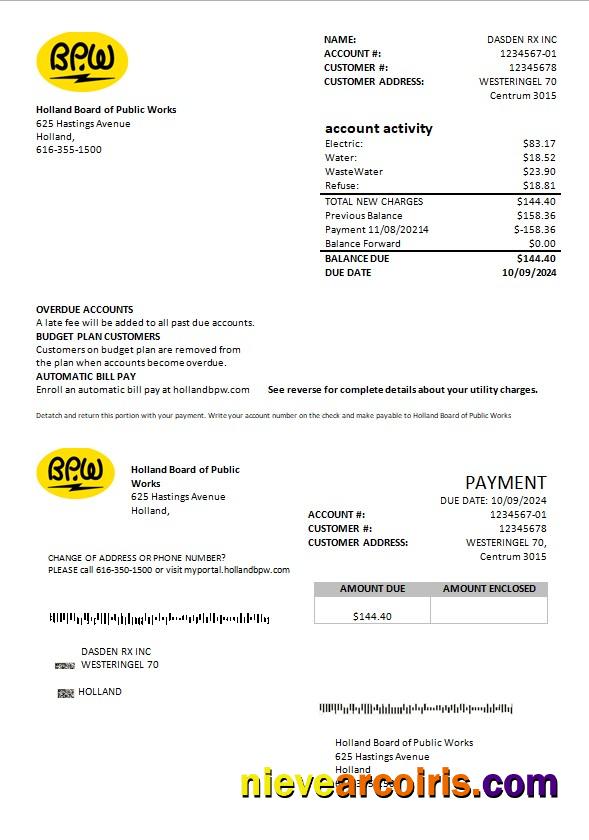 Professional Netherlands BPW Business Utility Bill Template In Word And PDF Format