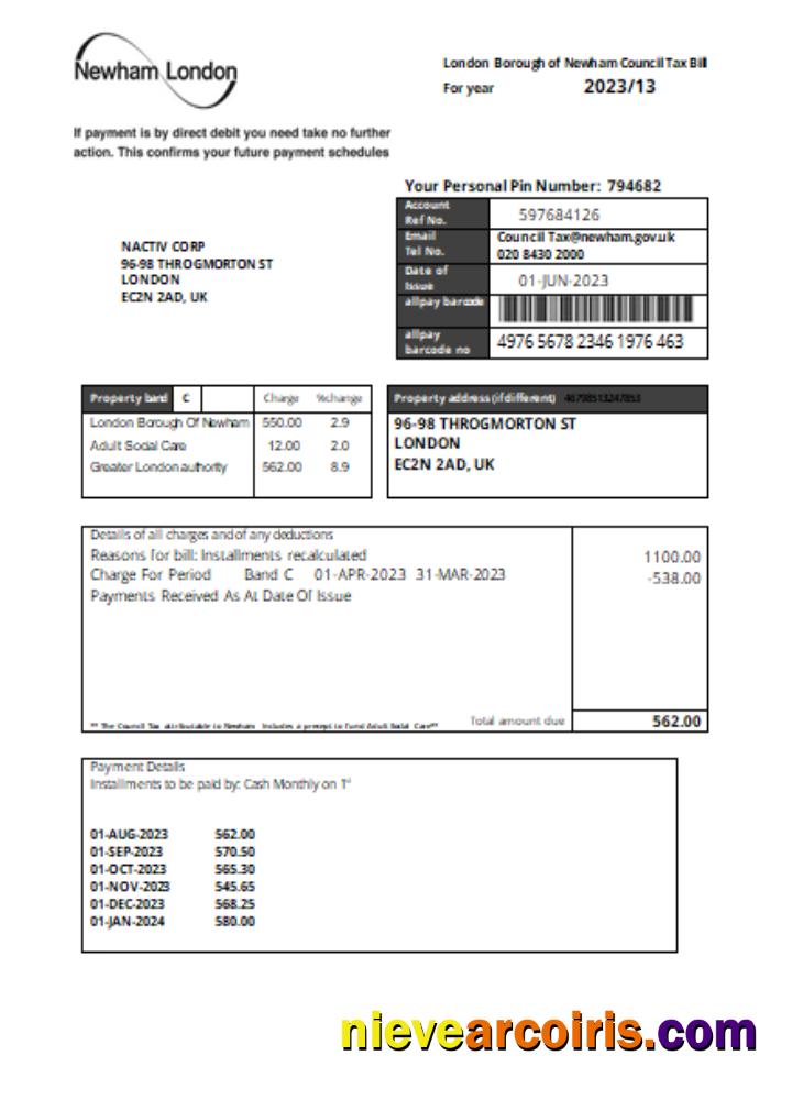 Newham London Borough Council Tax Business Bill, SCR Template