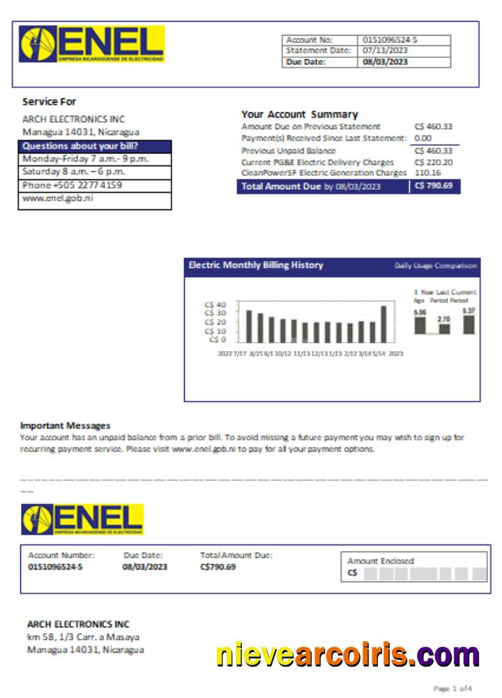 Nicaraguan Electricity Company (ENEL) Electricity Utility Business Bill, SCR Preview