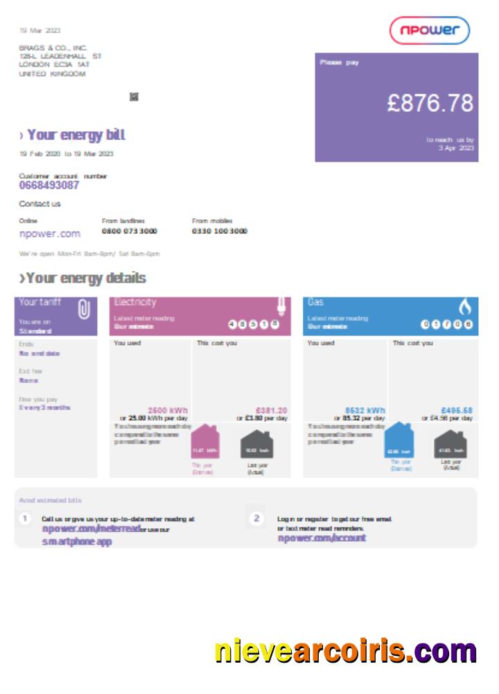 Npower Utility Business Bill, Version 1, SCR Template