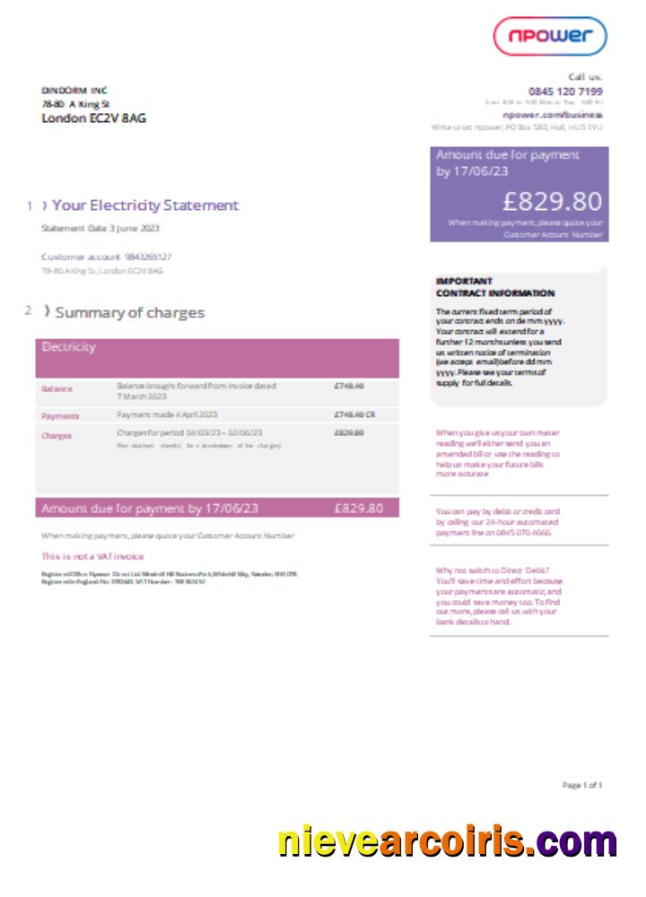 Npower Utility Business Bill, Version 2, SCR Photolook