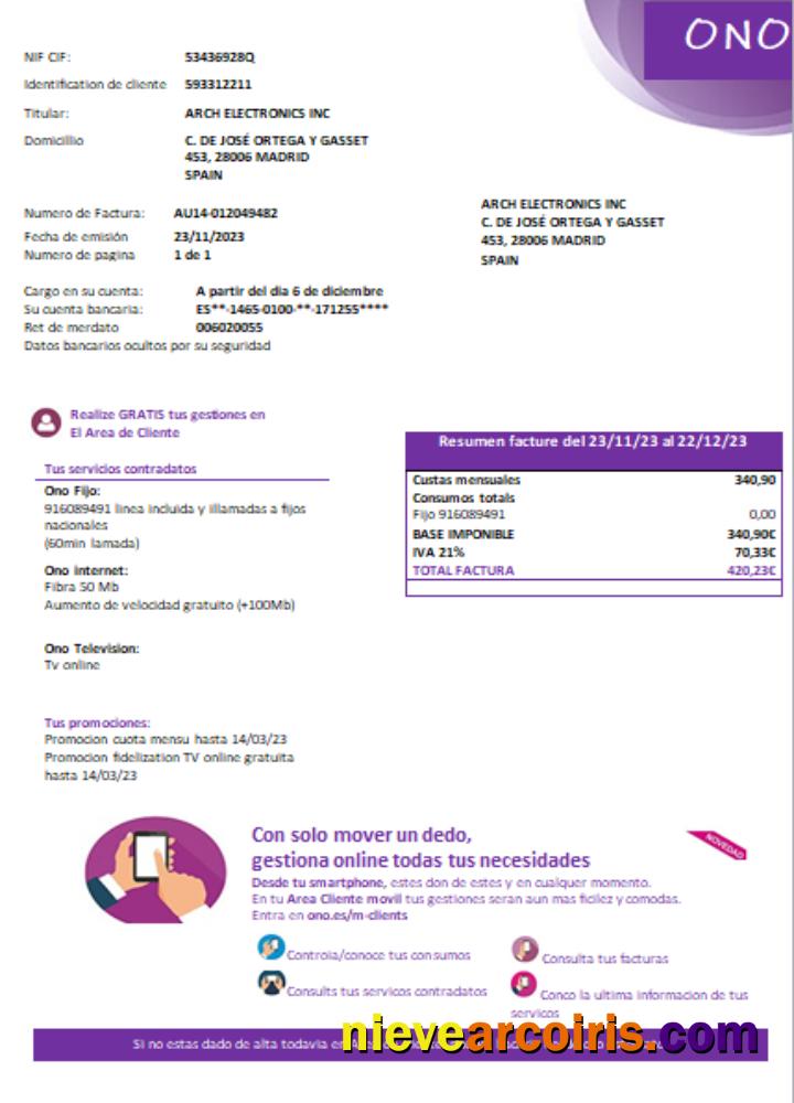 ONO (Spain) Utility Business Bill, SCR Sample