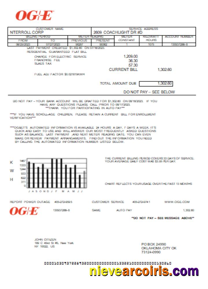 Oklahoma OGE Energy Utility Business Bill SCR Sample