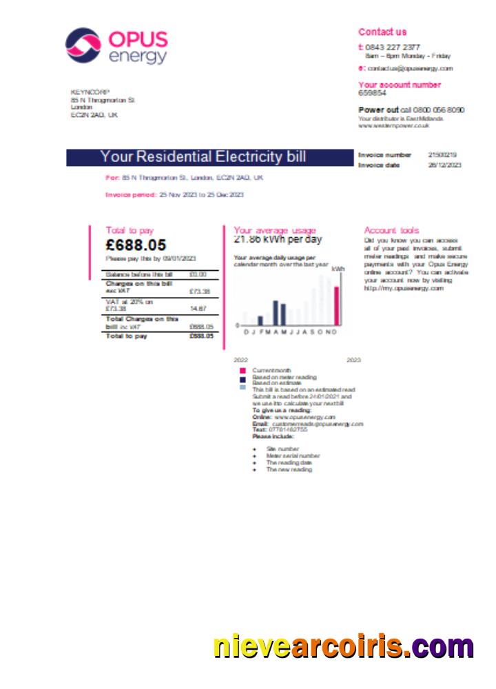 Opus Energy Electricity Utility Business Bill, Page 1, SCR Preview