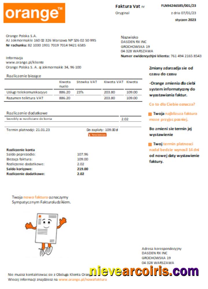 Orange Poland Utility Business Bill SCR Template