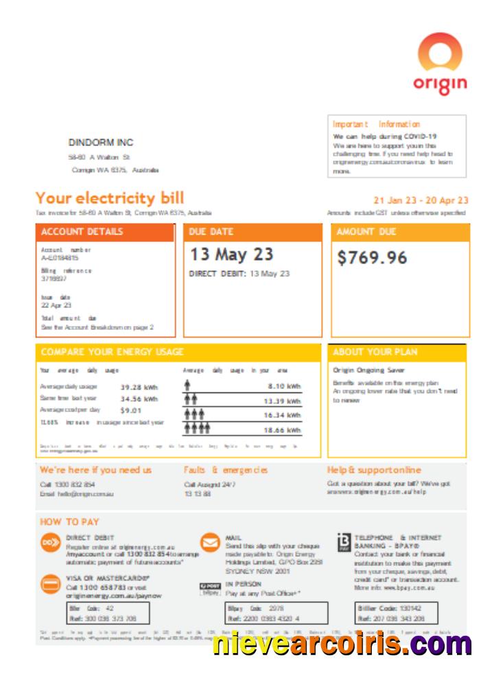 Origin Utility Business Bill, Page 1 SCR Photolook