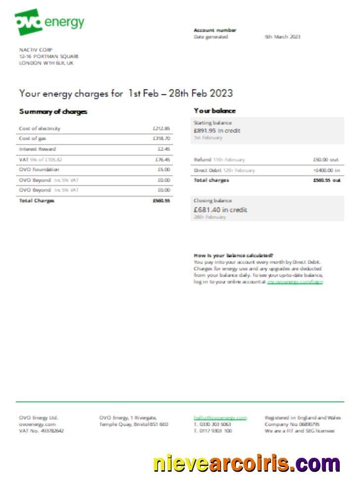 Ovo Energy Electricity Business Bill, SCR Template