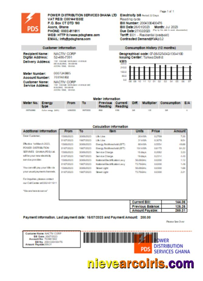 PDS Ghana Limited Electricity Utility Business Bill, SCR Template