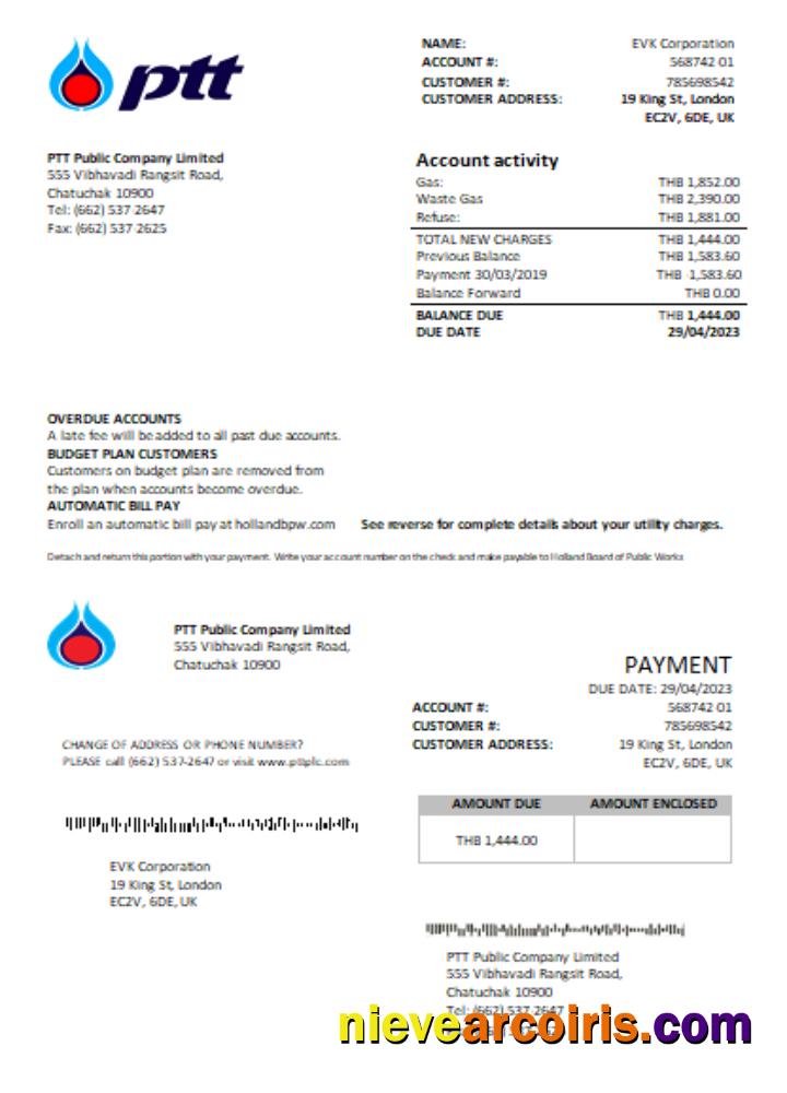 PTT Gas Utility Business Bill SCR Sample