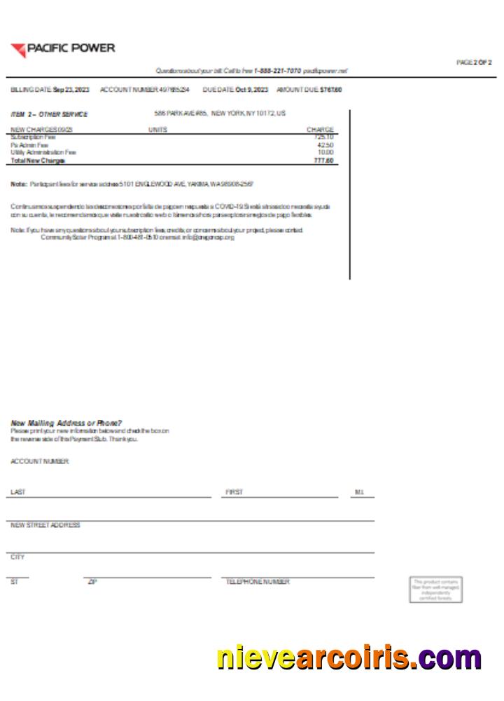 Pacific Power Utility Business Bill, Page 2, SCR Template