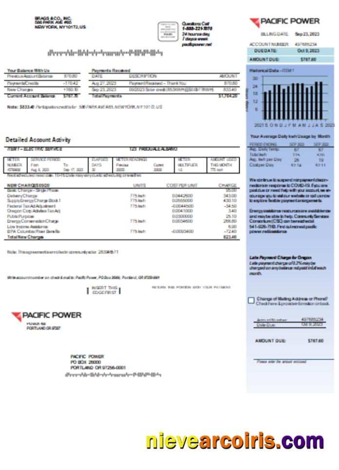 Pacific Power Utility Business Bill, Page 1, SCR Photolook