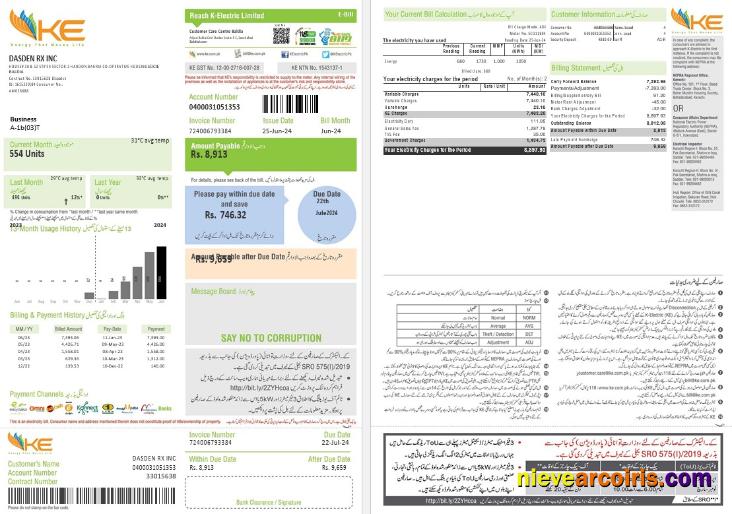 Editable Pakistan KE Electricity Business Utility Bill Template In Word And PDF Formats, 2 Pages