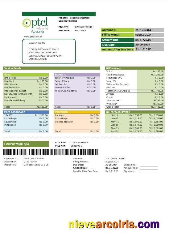 Realistic Pakistan PTCL Business Utility Bill Template In Word And PDF Formats