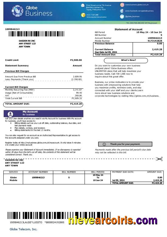 Realistic Philippines Globe Business Business Utility Bill Template In Word And PDF Formats