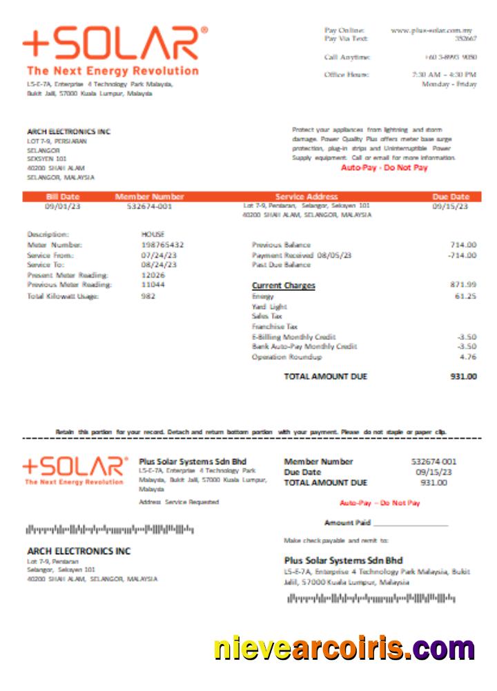 Plus Solar Systems Sdn Bhd Utility Business Bill, SCR Preview