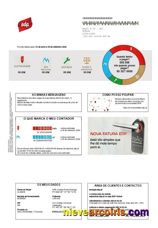 Professional Portugal EDP Business Utility Bill Template In Word And PDF Formats, Good For Address Prove