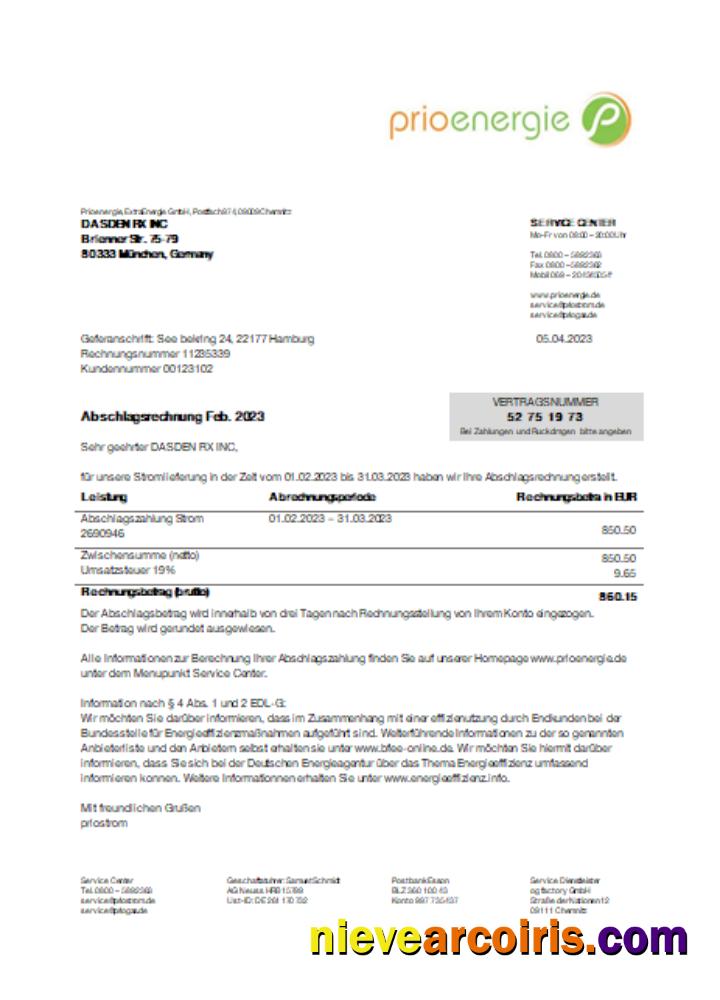 Prioenergie Proof Of Address Utility Business Bill, SCR Template